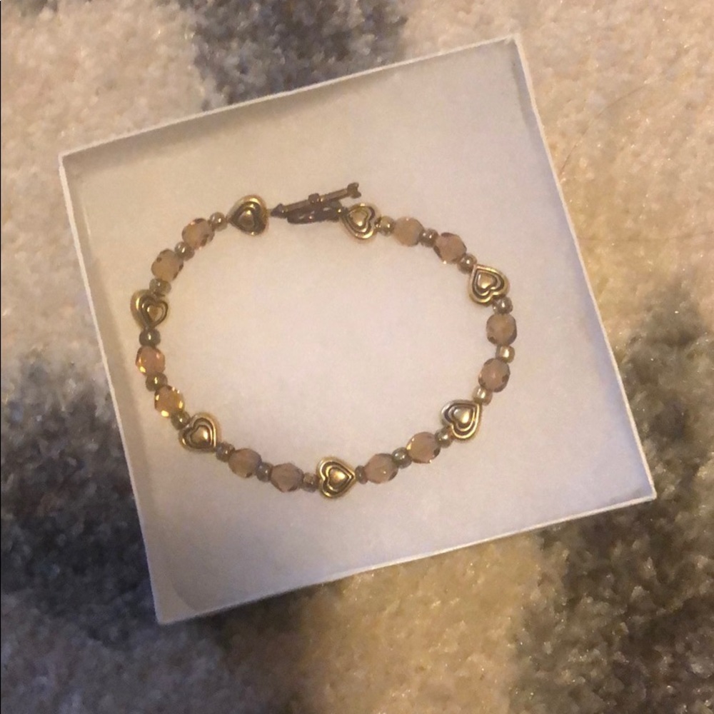 Heart beaded bracelet Tan and brown